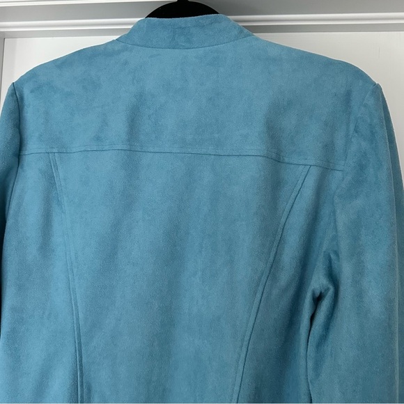 Chico's‎ Faux Suede Perforated Drape Jacket Size Large Blue NWT - Picture 8 of 11